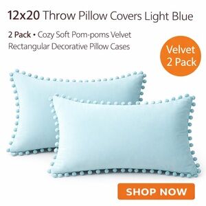 Light Blue Velvet Throw Pillow Covers - 2 Pack (12x20) 💙💙